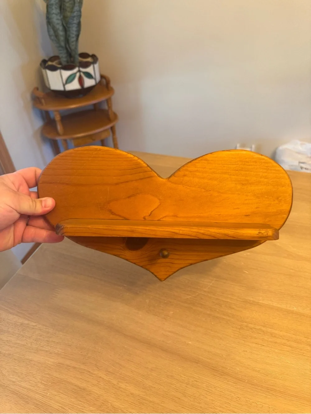 Vintage Wooden Heart Wall Shelf with peg - Natural Brown